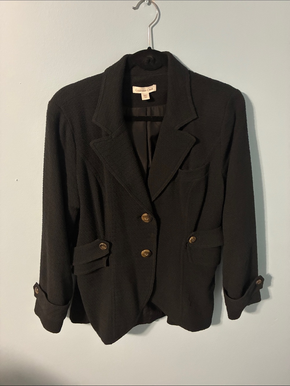 Coldwater Creek Black Textured Blazer with Gold Buttons